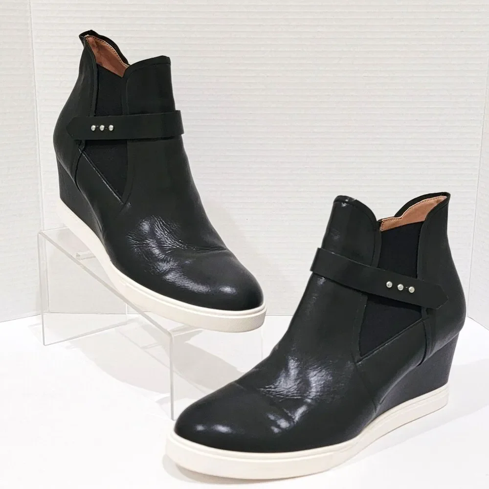 Linea Paolo Freshton Womens High Top Sneaker Size 12 M Black Leather Wedge Boots